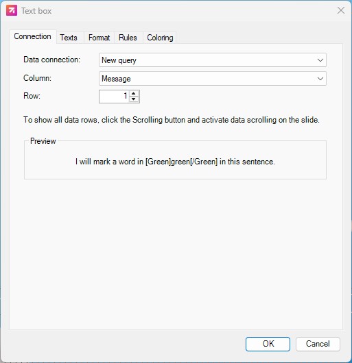 A text box bound to a value. The sentence updates with the data.